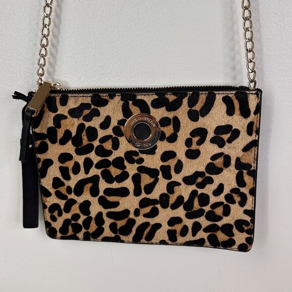 Paul Costelloe Leopard Print Leather Crossbody Bag With Gold Chain & Zipper Clos - Picture 2 of 11